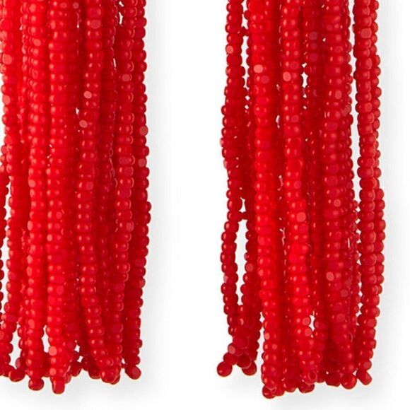 New Oscar De La Renta Red Long Beaded Tassel Earrings Clip On Chandelier Drop - Picture 8 of 9